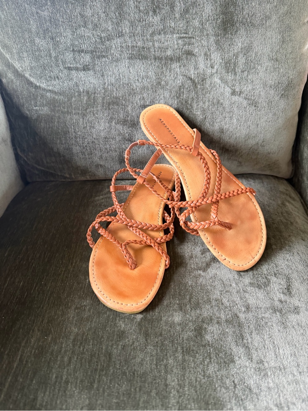Aeropostale Braided Strappy Sandals - Cognac Brown